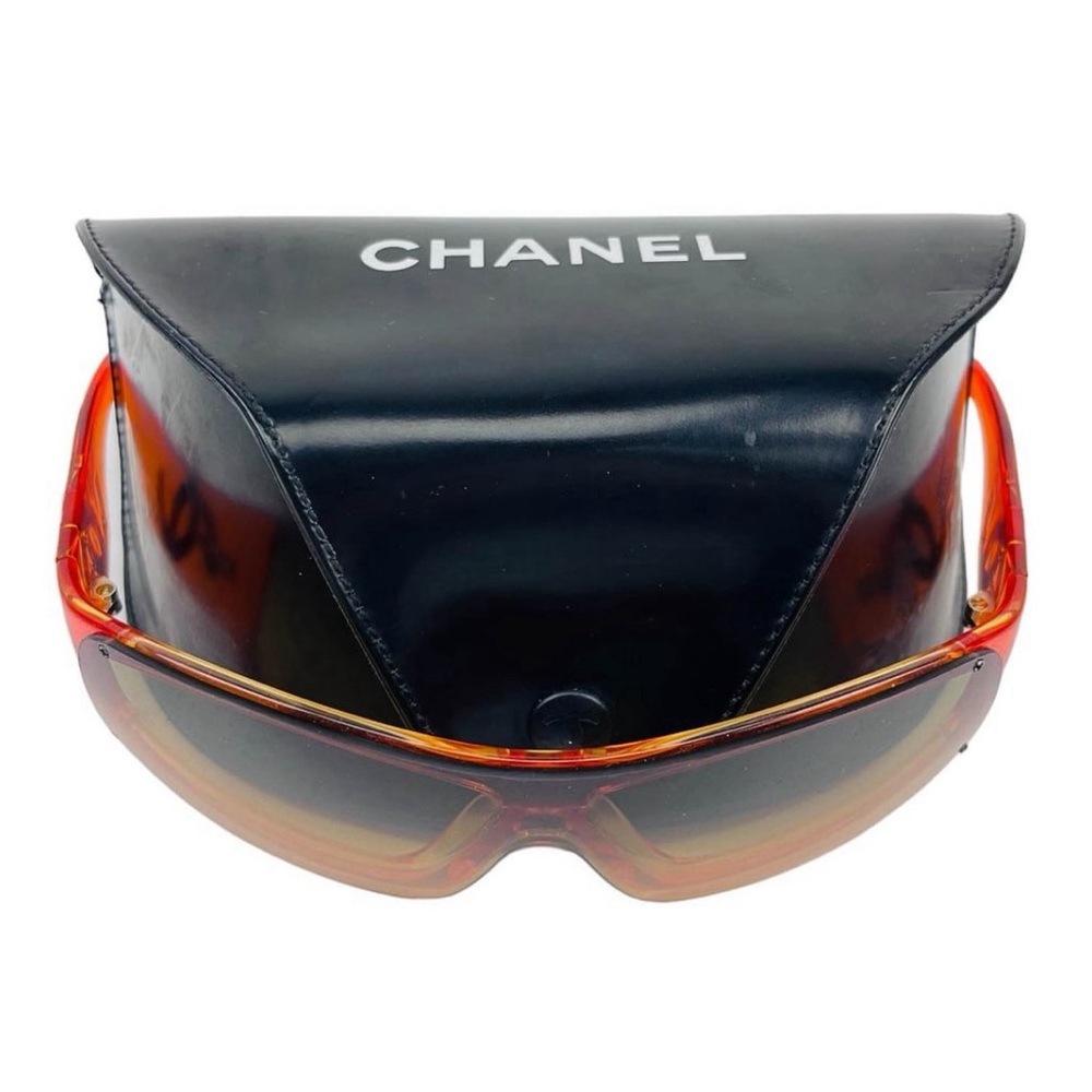 SOLD 🧡Chanel Sunglasses Shield Wrap Shades Orange y2k 2000s Rare Authentic Case